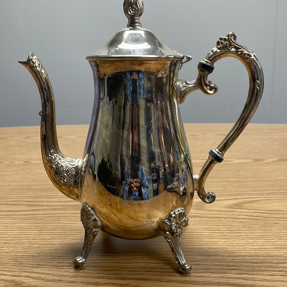 Silver Tea Pot 4 Footed Flower Details